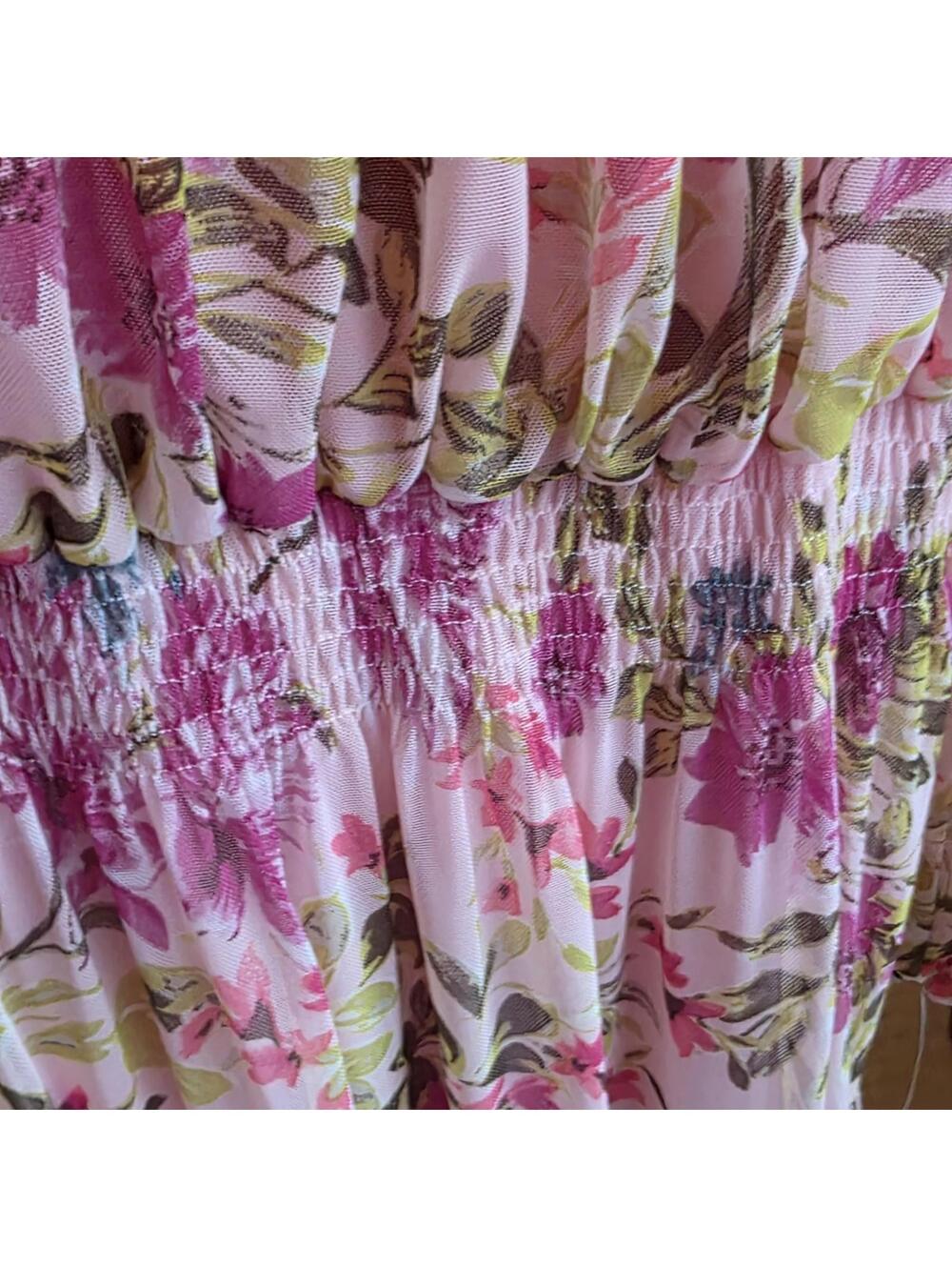 Kate & Lily Pink Floral Midi Dress with Sheer Long Sleeves and Elastic Waist, UK - Picture 6 of 7
